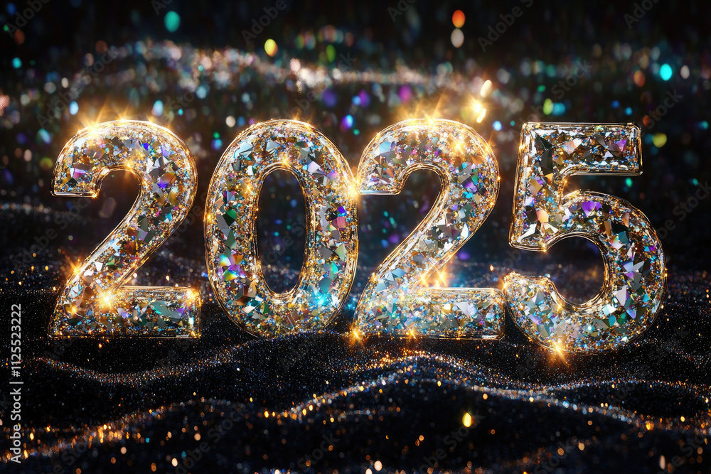 Celebratory display of the sparkling year 2025 in a festive setting Celebratory display of the sparkling year 2025 in a festive setting