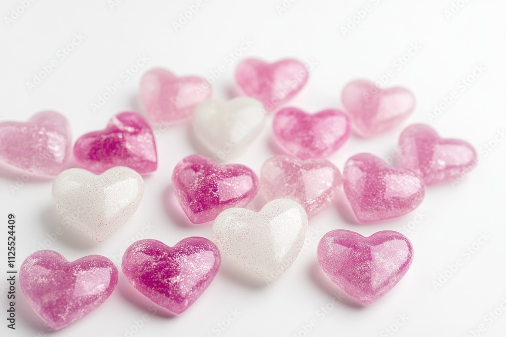 Fototapeta premium A collection of pink and white hearts arranged on a white background
