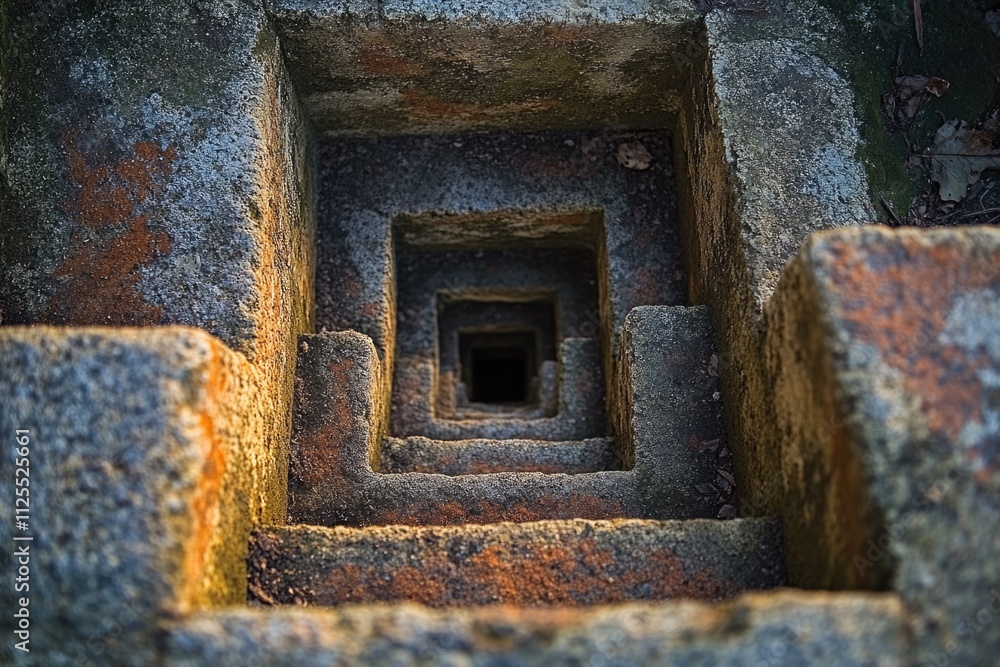 A square hole in a concrete structure with rough texture and gray color A square hole in a concrete structure with rough texture and gray color