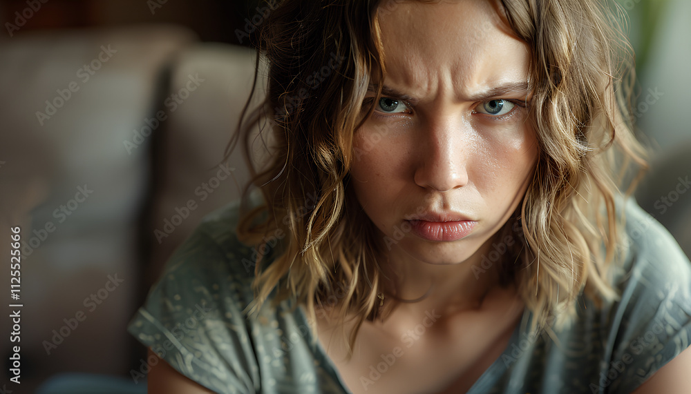 Woman, sad and angry in fight of couple with problem, divorce and crisis of conflict at home. Face of female person ignoring partner in argument, marriage failure and stress of frustrated break up Woman, sad and angry in fight of couple with problem, divorce and crisis of conflict at home. Face of female person ignoring partner in argument, marriage failure and stress of frustrated break up