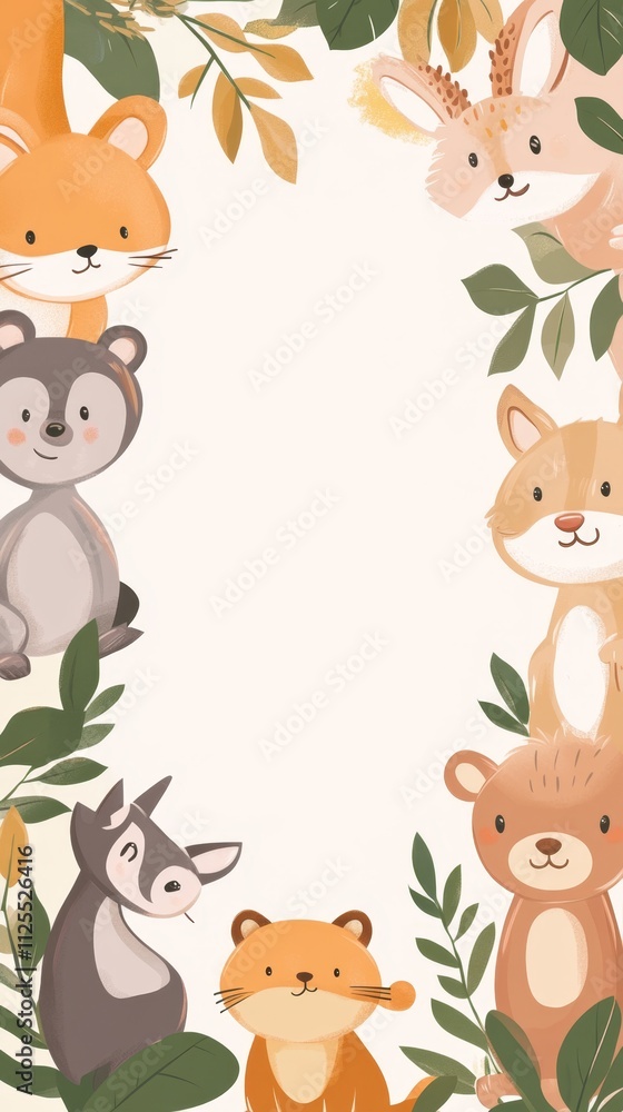 Fototapeta premium Adorable Forest Animals in a Frame