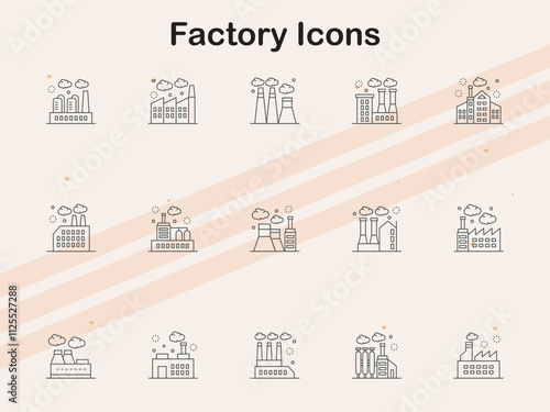 Icons representing industrial factories and manufacturing processes  perfect for production and industry themes.