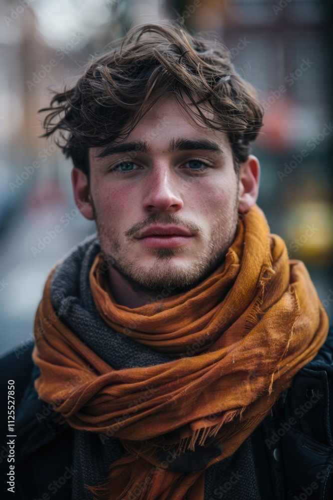Fototapeta premium A man dressed casually in a scarf and jacket