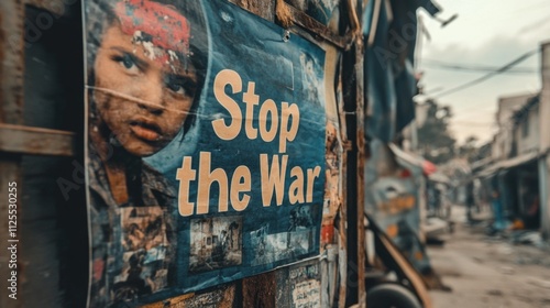 Stop the War: Powerful Protest Poster in Urban Setting photo