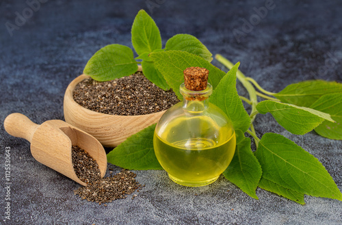 Obraz na płótnie Chia plant and chia seeds and oil are a flowering plant from the mint family native to central and southern Mexico. w salonie