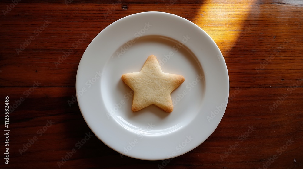 Star-shaped cookie on a white plate, minimalistic food photography Star-shaped cookie on a white plate, minimalistic food photography