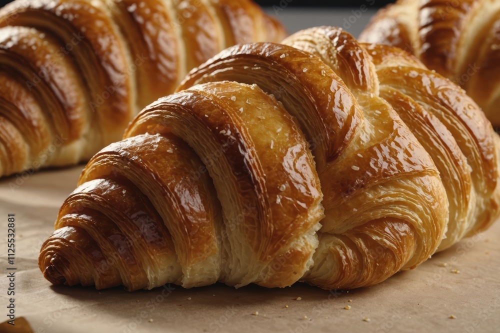 Croissant macro. French croissant with waves. Air baking. Croissant for puff pastry advertising. Croissant for a magazine.French breakfast with pastries. From puff pastry. Bun from France. Roll macro Croissant macro. French croissant with waves. Air baking. Croissant for puff pastry advertising. Croissant for a magazine.French breakfast with pastries. From puff pastry. Bun from France. Roll macro