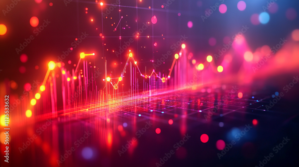 Vibrant abstract financial chart with glowing data points and dynamic lines Vibrant abstract financial chart with glowing data points and dynamic lines