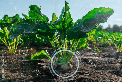 Valokuva Sugar beet in smart farm field with AI control, Agriculture futuristic industry
