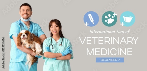 Doctors with cute dog on gr...