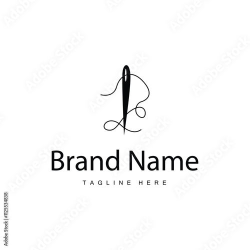 Tailor logo vector template needle and thread black silhouette design simple sewing tool product brand