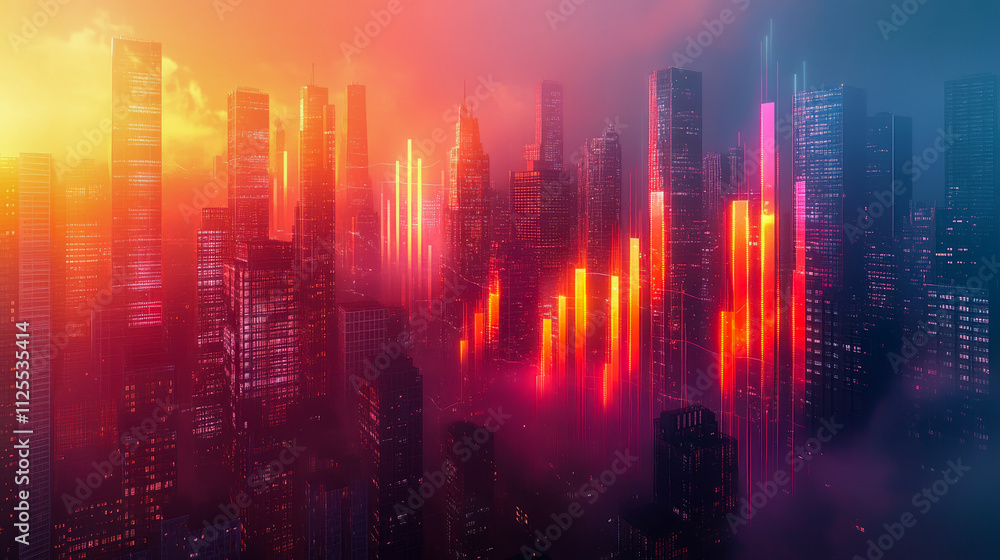 Futuristic cityscape with vibrant neon lights at dusk Futuristic cityscape with vibrant neon lights at dusk