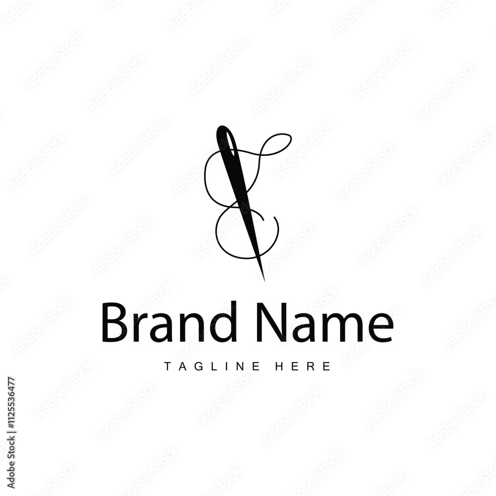 Tailor logo vector template needle and thread black silhouette design simple sewing tool product brand Tailor logo vector template needle and thread black silhouette design simple sewing tool product brand