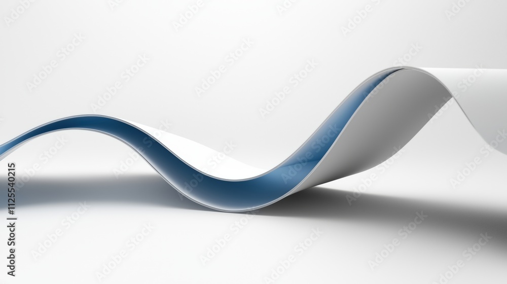 Abstract white and blue wave on plain background. Futuristic art and branding concept