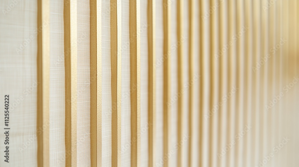 Obraz premium Close-up of vertical beige slats with soft light. Modern interior and architectural concept