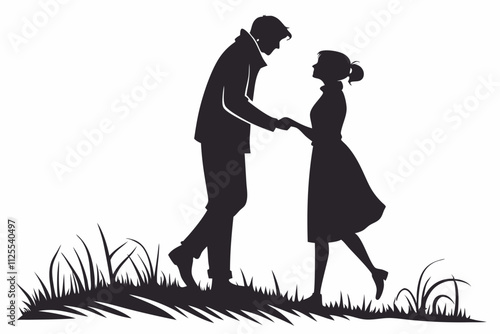 romantic couple silhouettes couple holding hands vector silhouette on a white background