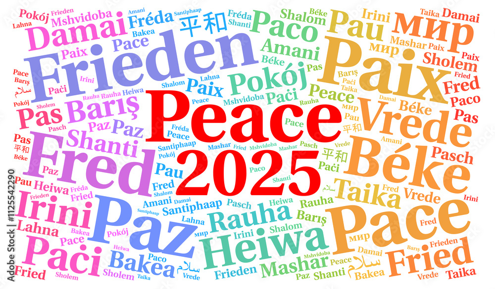 Peace 2025 word cloud in different languages Peace 2025 word cloud in different languages