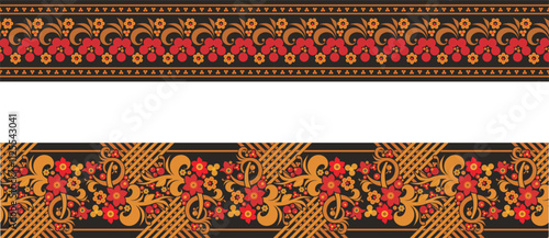 Vector seamless floral ethnic frieze series. Wedding background, page decorations, fabric, carpet and scarf pattern. Floral ornamental motifs in Eastern style.