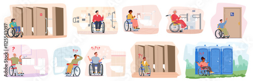 Equipped and unequipped hygiene space restroom environment for inclusive people using wheelchair