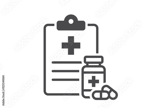 Patient report card line icon. Medical history and pill bottle. Health care isolated vector image in simple style