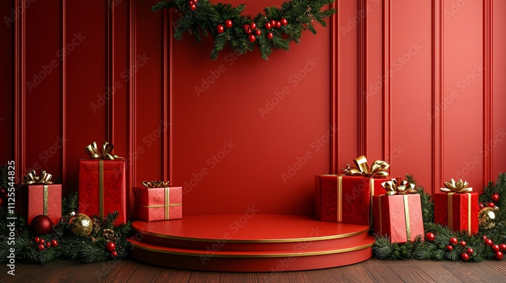 Red Christmas pedestal with gift Red Christmas pedestal with gift