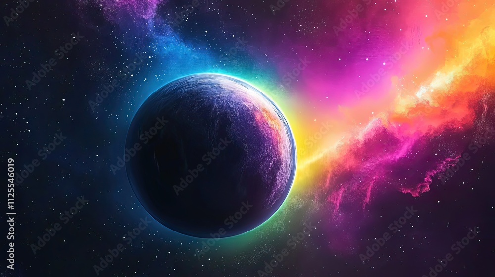 Obraz premium Colorful Nebula and Planet in Space