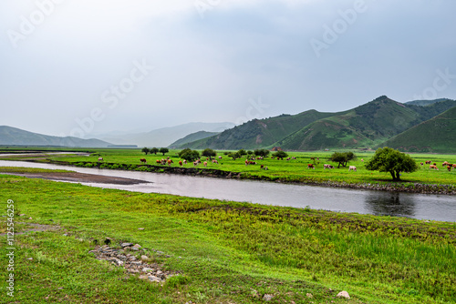 Wulan River and grassland in Inner Mongolia, China