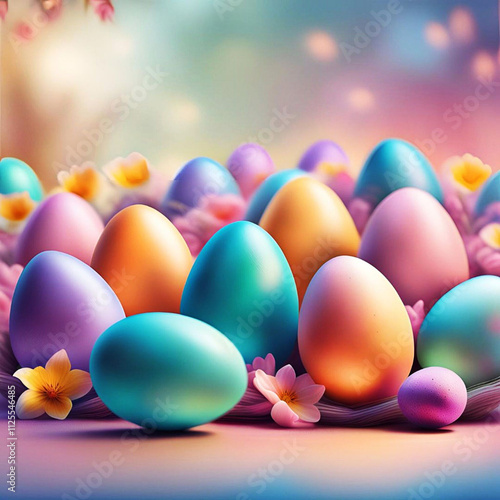 Colorful Easter Eggs. Happy easter Illustration background with copy space