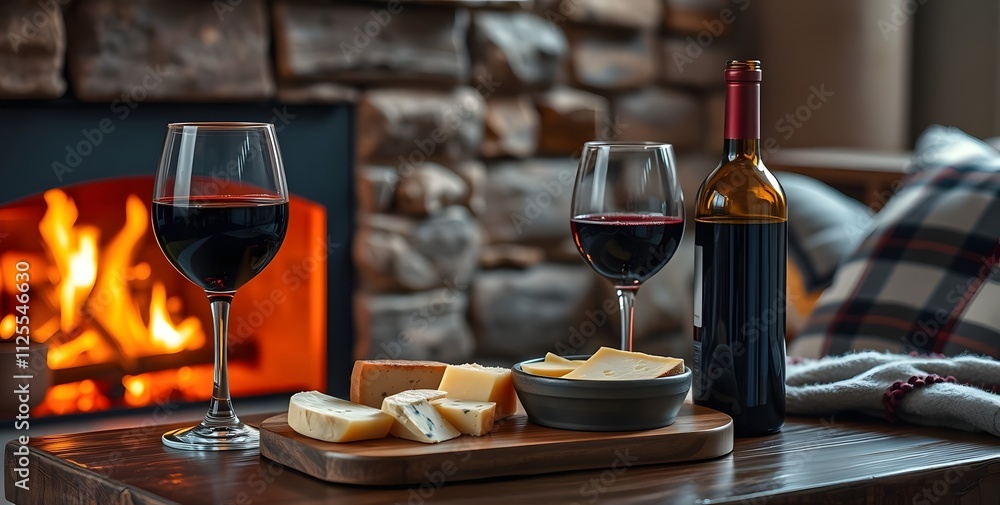 Cozy Evening by the Fireplace with Wine and Cheese
Cozy Evening by the Fireplace with Wine and Cheese