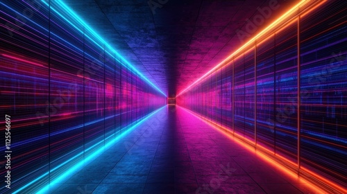 Wallpaper Mural A neon-lit corridor with vibrant blue and pink lights creating a futuristic atmosphere and dynamic visual effect. Torontodigital.ca