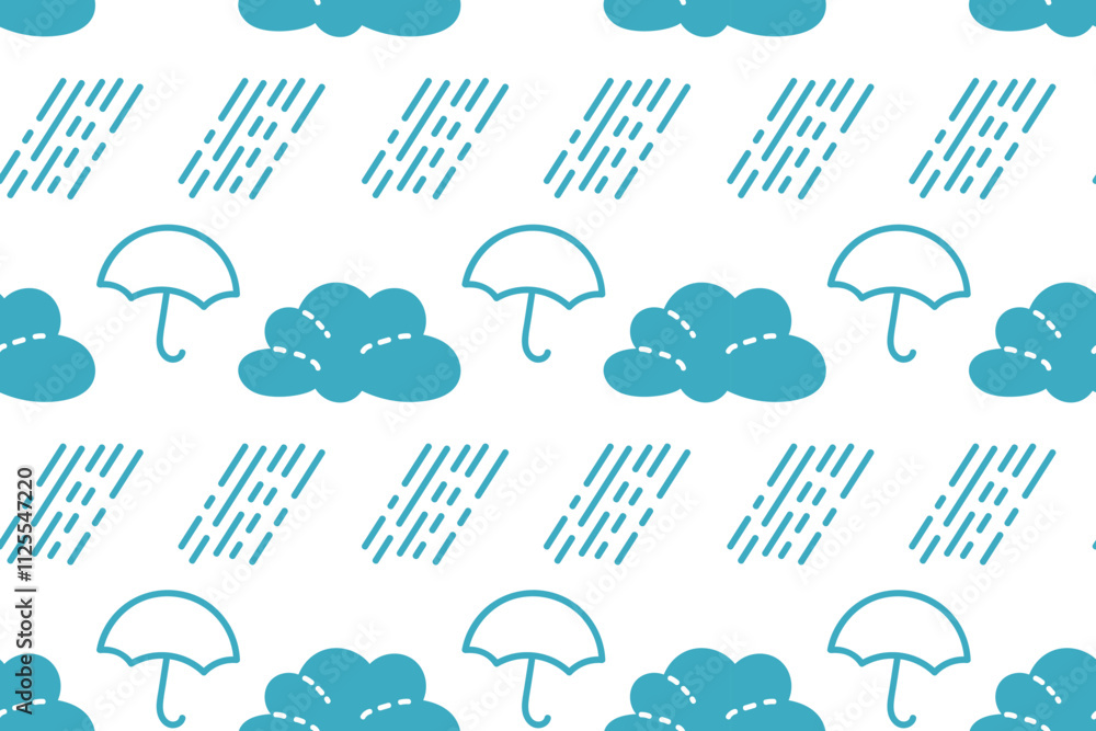 Obraz premium Patterns of umbrellas and clouds on a light background showcasing rainy weather