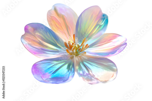 Beautiful iridescent flower with rainbow colors on a white background, perfect for spring themes