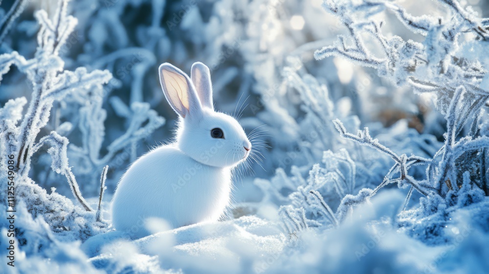 White rabbit in snowy winter scene. White rabbit in snowy winter scene.