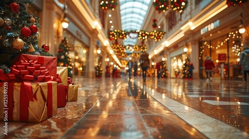 Wallpaper Mural Festive shopping mall interior with Christmas decorations and gifts. Torontodigital.ca
