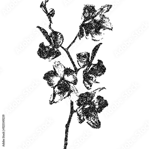 Rose flower, collage element with vintage stipple photocopy effect, with retro grainy texture. Vector illustration for grunge psychedelic surreal poster or tattoo in 90s aesthetic.