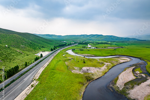 Wulan River and grassland in Inner Mongolia, China