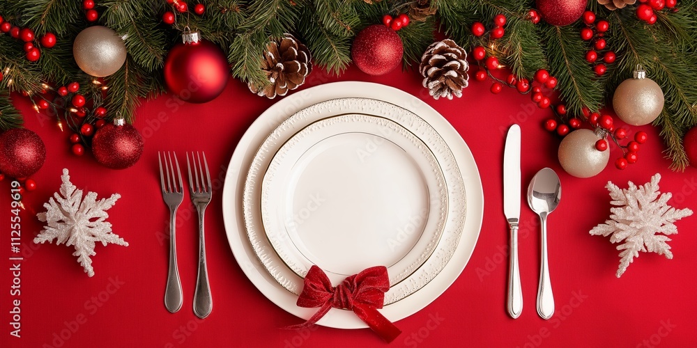 A beautifully arranged Christmas table with festive decor for a joyful holiday meal setting. A beautifully arranged Christmas table with festive decor for a joyful holiday meal setting.
