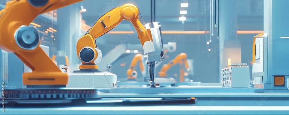 AI driven factory, robotic automation, futuristic technology, AI driven factory, robotic automation, futuristic technology,