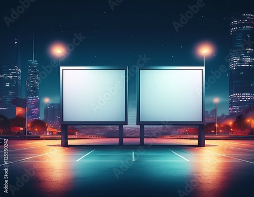 two billboards in the parking lot at night mockup generative ai