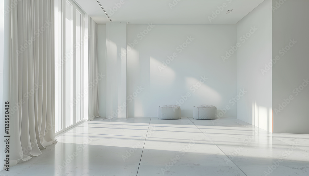 Fototapeta premium Modern Scandinavian and minimalist living room interior. White empty room. Scandinavian interior design. Home Nordic interior.