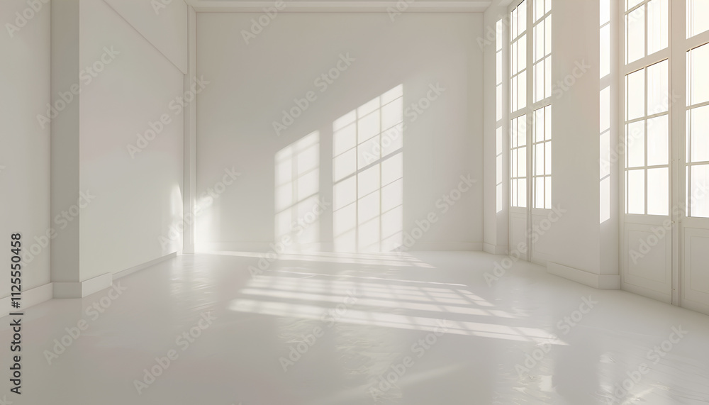 Fototapeta premium Modern Scandinavian and minimalist living room interior. White empty room. Scandinavian interior design. Home Nordic interior.