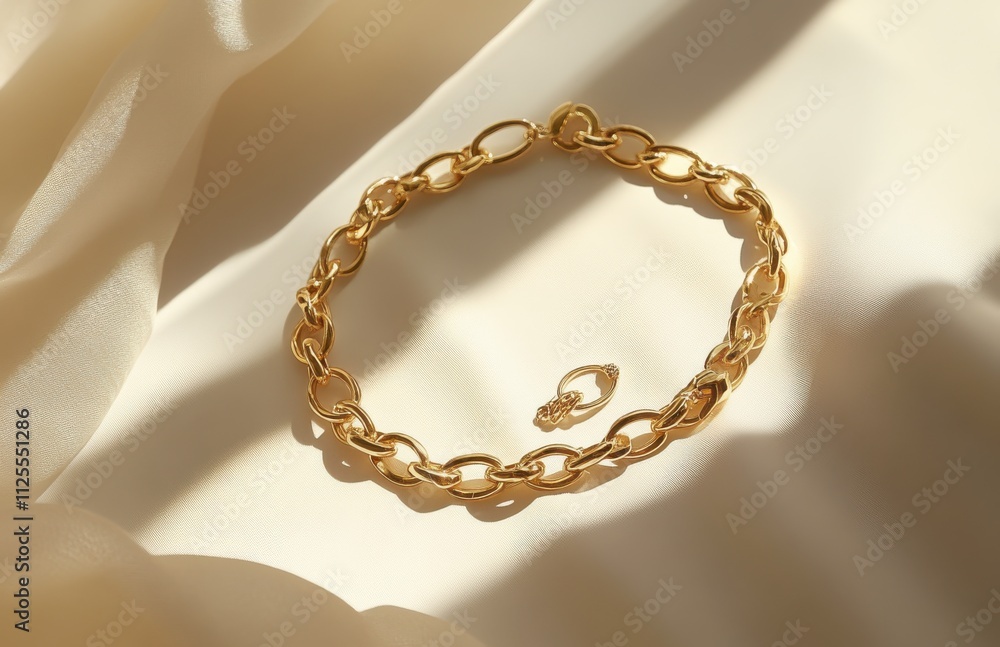 Elegant Gold Bracelet on Soft Fabric with Delicate Charm, Capturing Light and Texture in a Luxurious Fashion Setting, Ideal for Jewelry Photography and Marketing Needs Elegant Gold Bracelet on Soft Fabric with Delicate Charm, Capturing Light and Texture in a Luxurious Fashion Setting, Ideal for Jewelry Photography and Marketing Needs