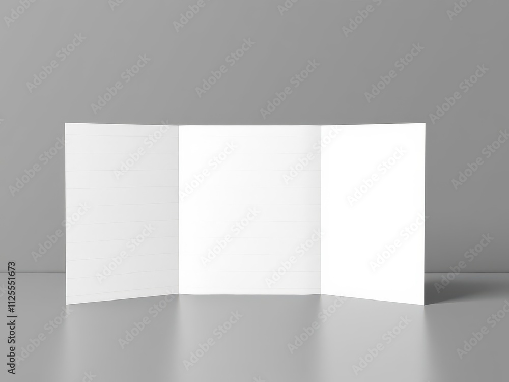 A high-quality trifold brochure mockup on a white background with realistic shadows and reflections, commercial, paper, branding A high-quality trifold brochure mockup on a white background with realistic shadows and reflections, commercial, paper, branding