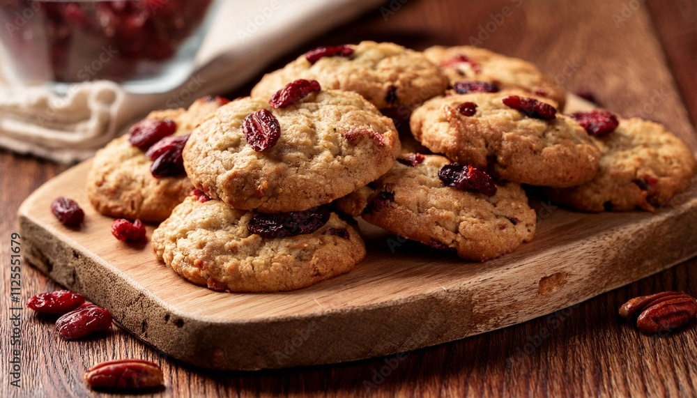 rustic cranberry pecan oat cookies on wooden surface delicious homemade treats for festive occasions rustic cranberry pecan oat cookies on wooden surface delicious homemade treats for festive occasions