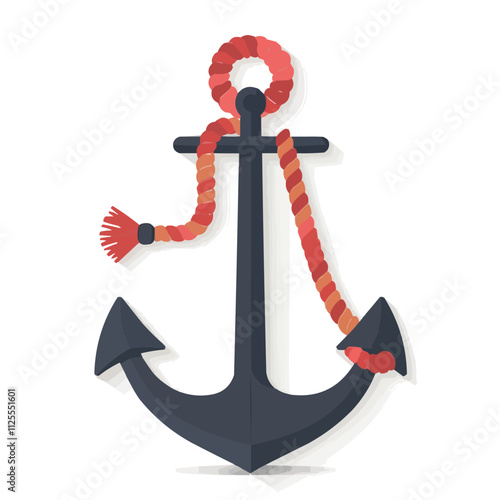 Nautical anchor rope icon flat on white isolated background, vector design.