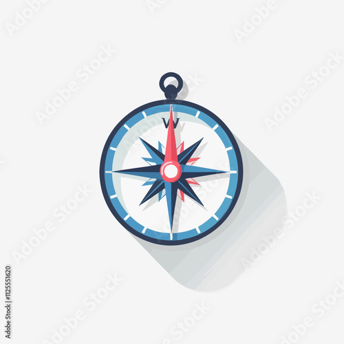 Nautical compass icon flat on white isolated background, vector design.