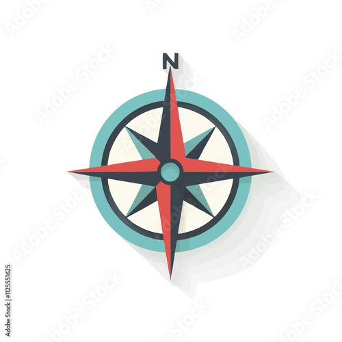 Nautical compass icon flat on white isolated background, vector design.