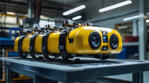 Yellow underwater robot on a table.