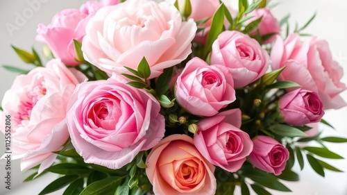 Fototapeta Naklejka Na Ścianę i Meble -  Beautiful arrangement of fresh pink peonies and roses, perfect for weddings or romantic occasions, roses, pink