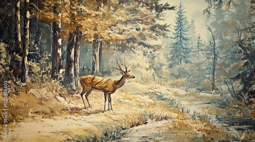 Majestic Deer in a Serene Autumnal Forest Scene Majestic Deer in a Serene Autumnal Forest Scene